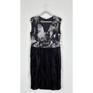 Jones New York Sleeveless V Neck Cocktail Midi Dress Womens Size 14 Black New